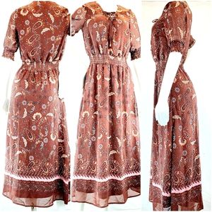 Long Brown Vintage Prairie 70's Style Hippe Dress